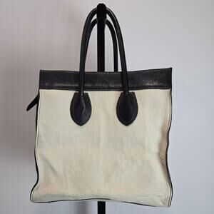 I Opelle Leather Top Handle Purse Bag Black White Minimalist Monochrome Classic